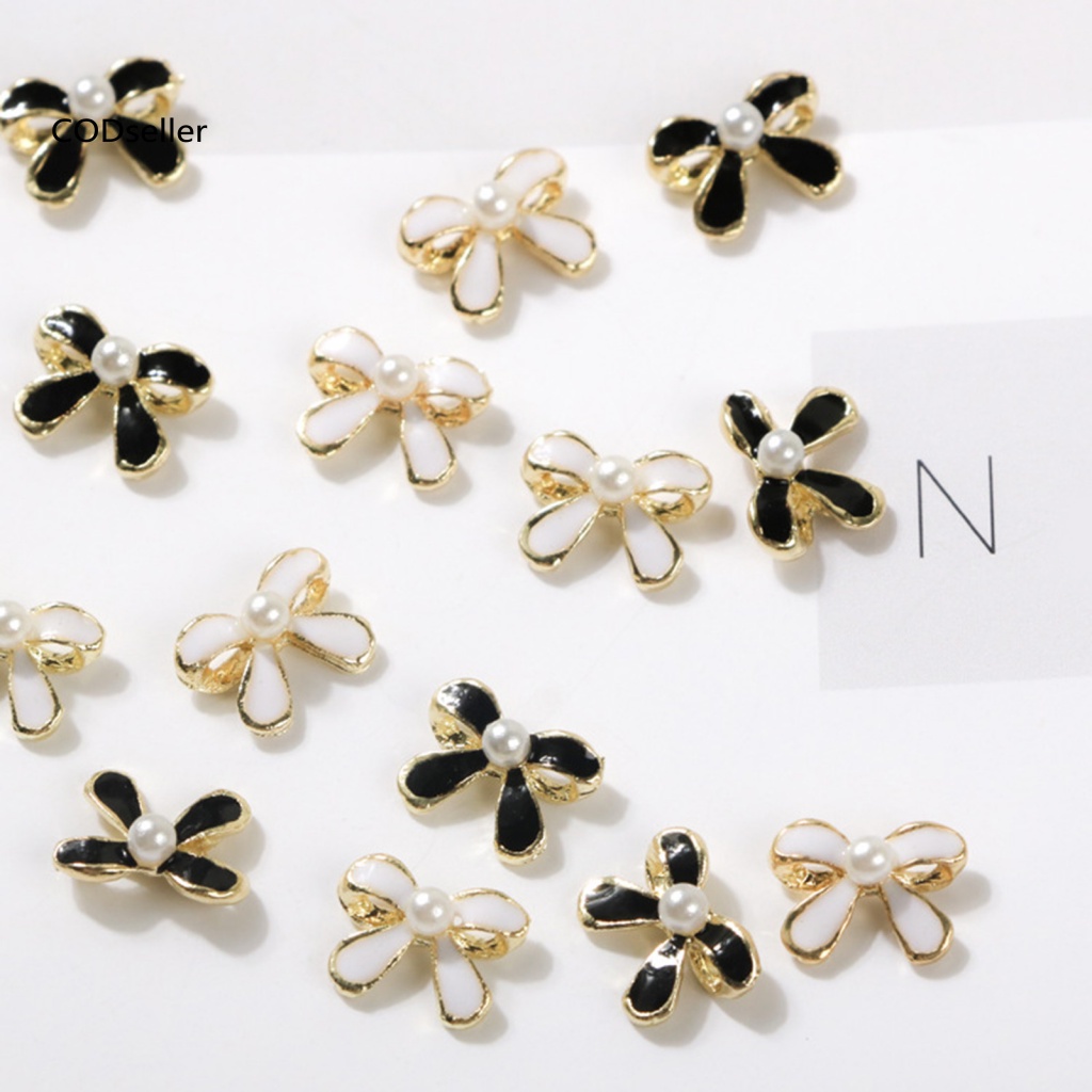 Set 10 Phụ Kiện Trang Trí Móng Tay Đính Nơ Màu Trắng Đen Xinh Xắn