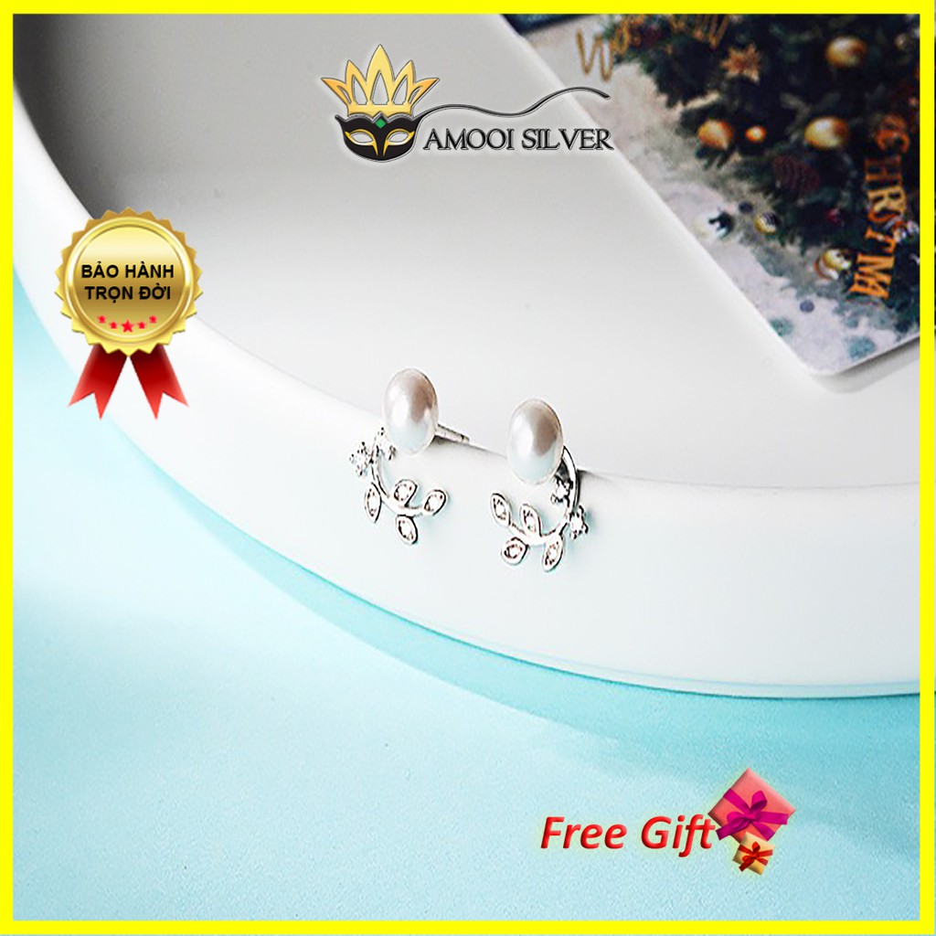 Bông tai bạc S925 nguyệt quế ngọc ngà - Amooi Silver AB206