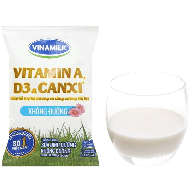 Sữa dinh dưỡng không đường Vinamilk A&D3 bịch 220ml