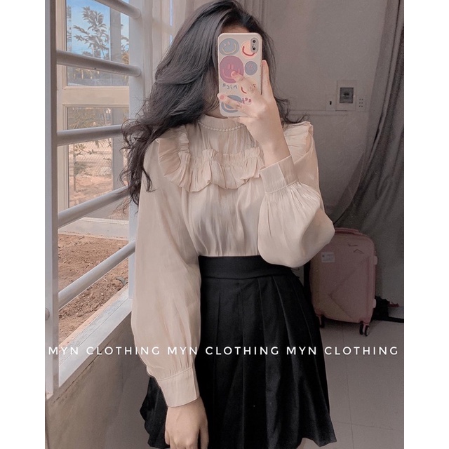 SƠ MI ORGANZA BÈO NGỰC VIỀN NGỌC TAY PHỒNG (ẢNH THẬT SHOP TỰ CHỤP,ẢNH SÀN Ở CUỐI)