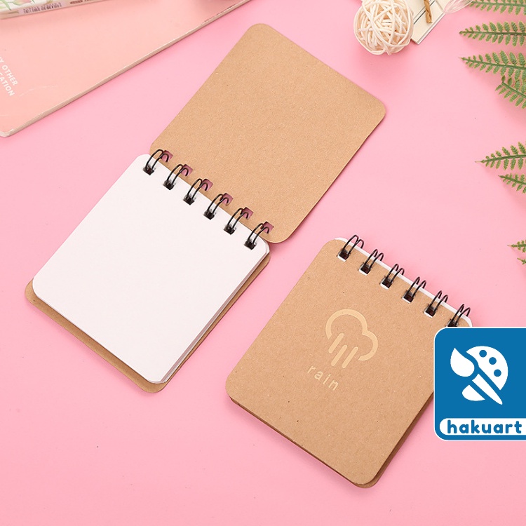 Sổ tay lò xo ghi chú mini bìa Craft Họa tiết thời tiết giấy 70gsm trắng trơn - Văn phòng phẩm Haku