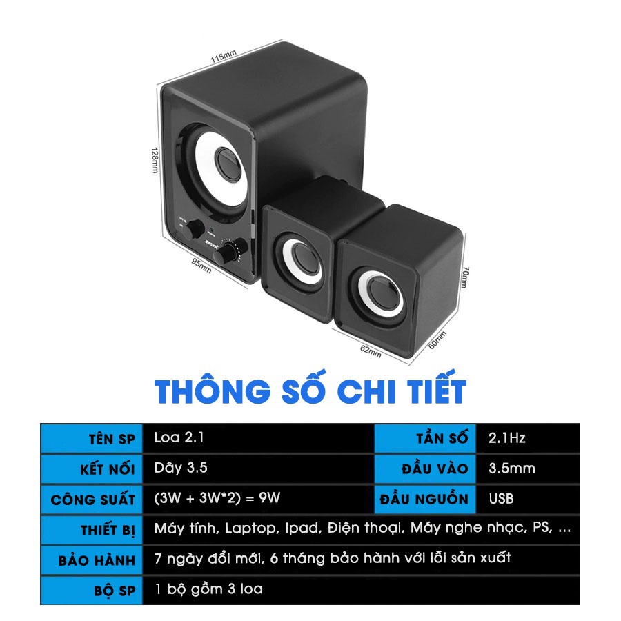 Loa máy tính PC cao cấp 2.1 - Loa vi tính laptop âm Bass Echo hay thiết kế mini để bàn nhỏ gọn