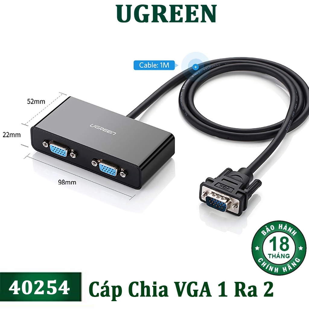 Bộ Chia màn hình VGA Ugreen 1 ra 2 40254 Dtech DT7252 Chính Hãng hỗ trợ nguồn phụ cao cấp ARIGATO