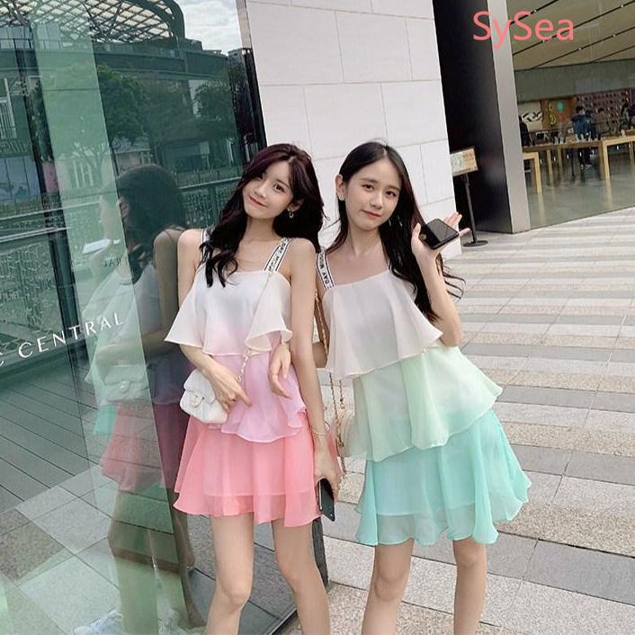 Đầm chiffon sát nách màu dễ thương thời trang mùa hè cho nữ