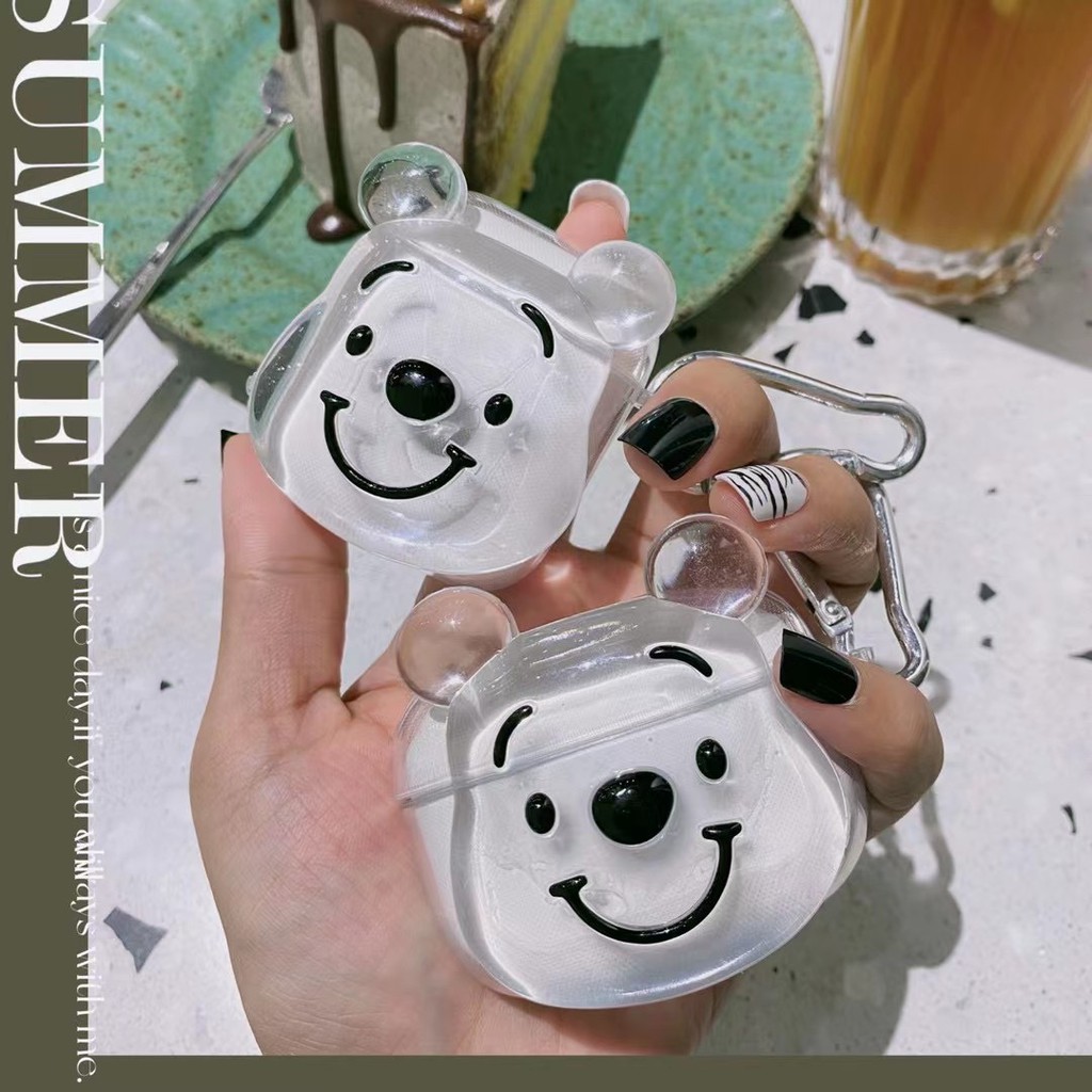 Vỏ đựng bảo vệ cho hộp sạc tai nghe Airpods 1 / 2 Pro hình gấu Pooh màu trong suốt ti