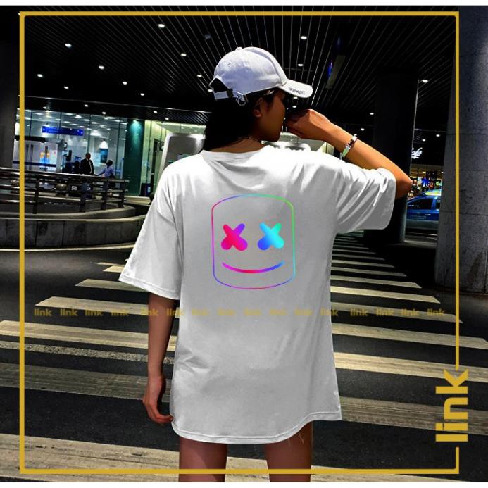 SALE- Áo thun phản quang 7 màu MẶT MARSHMELLO tay lỡ unisex - HÀNG CHUẢN