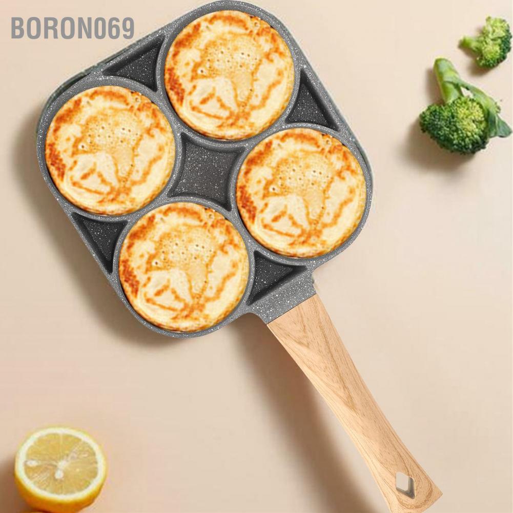 Nồi chiên trứng 4 lỗ Pancake Pan với Tay cầm gỗ cho Bếp từ Phụ kiện bếp Boron069