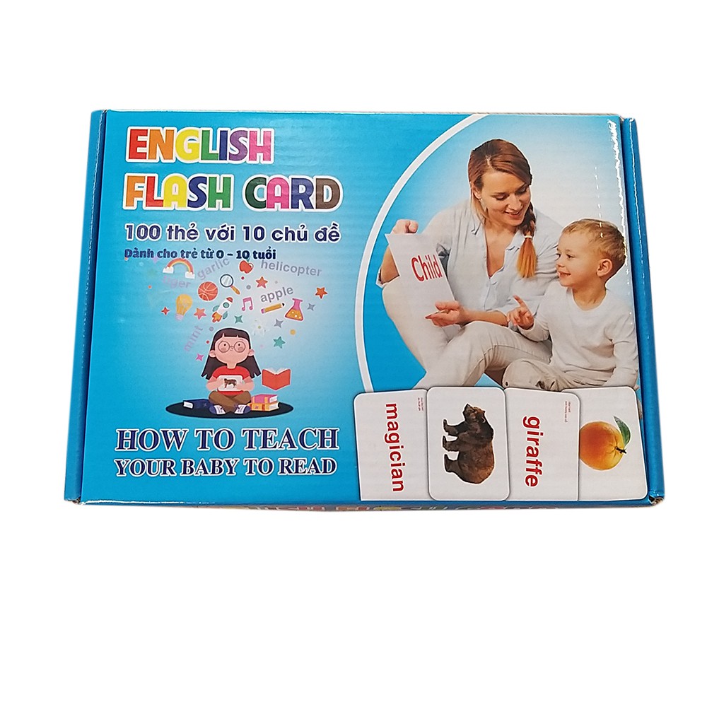 Bộ Thẻ Flashcard 100 Thẻ Học Tiếng Anh 10 Chủ Đề Cho Bé Từ 0-10 Tuổi