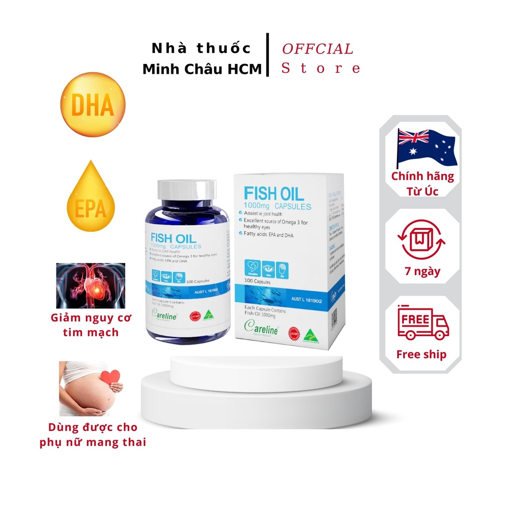 Dầu cá omega 3, fish oil Careline nhập khẩu chính hãng Úc 1000mg, bổ sung DHA