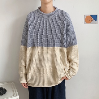 Áo Khoác Sweater Dệt Kim Dáng Rộng Màu Sắc Tương Phản Kiểu Hồng Kông Nhật Bản Thời Trang Thu Đông Cho Nam