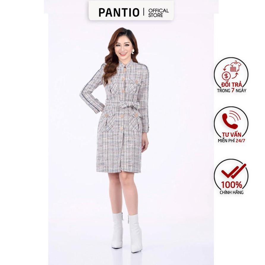 FAM9431 - Áo khoác măng tô kẻ caro kèm đai cùng vải - PANTIO