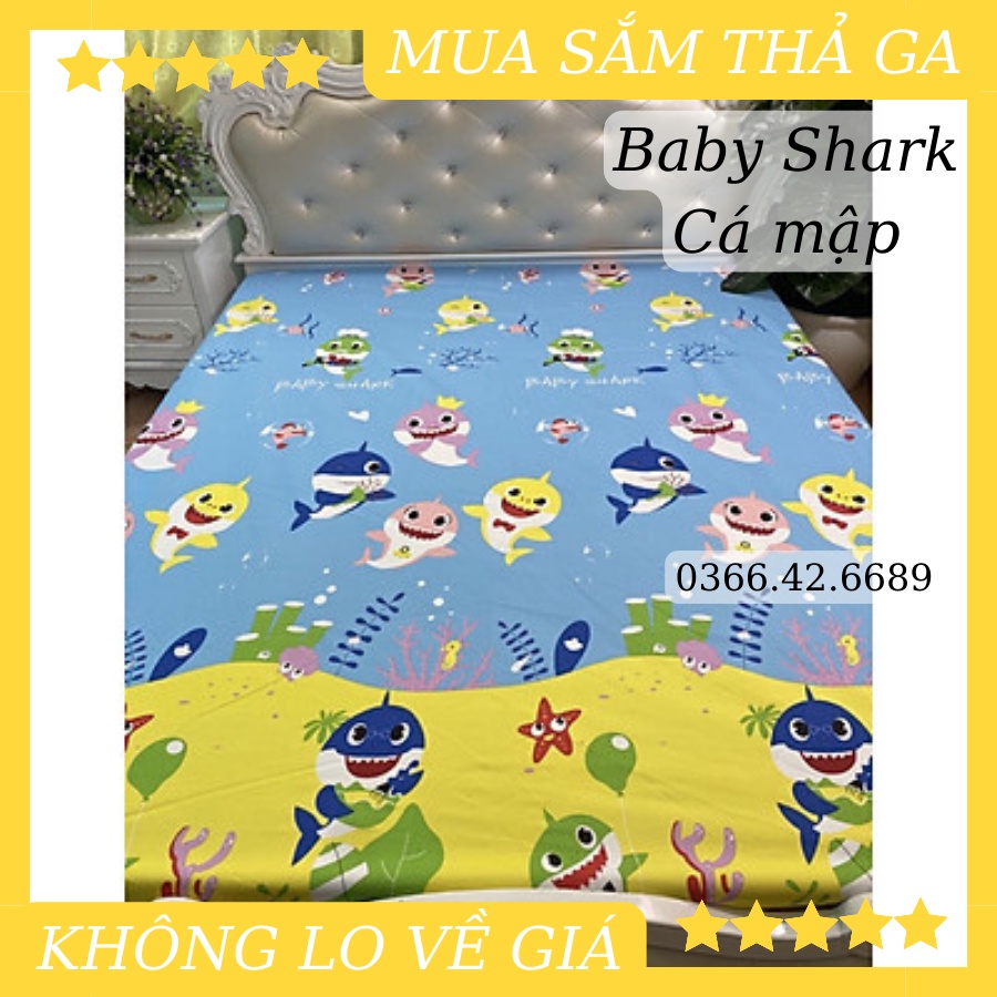 Ga chống thấm cotton HÀN QUỐC - Drap chống nước cotton bảo vệ đệm mẫu Baby shark cá mập - IB xem thêm mẫu