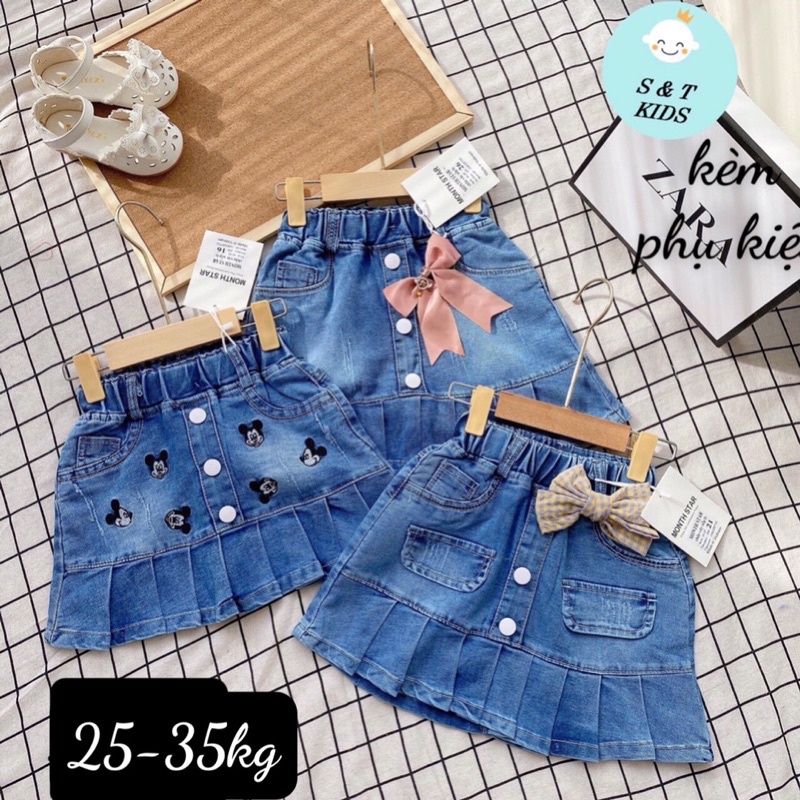 (Size nhỡ) Váy jean mềm cho bé gái từ 24-35kg (7-12 tuổi)