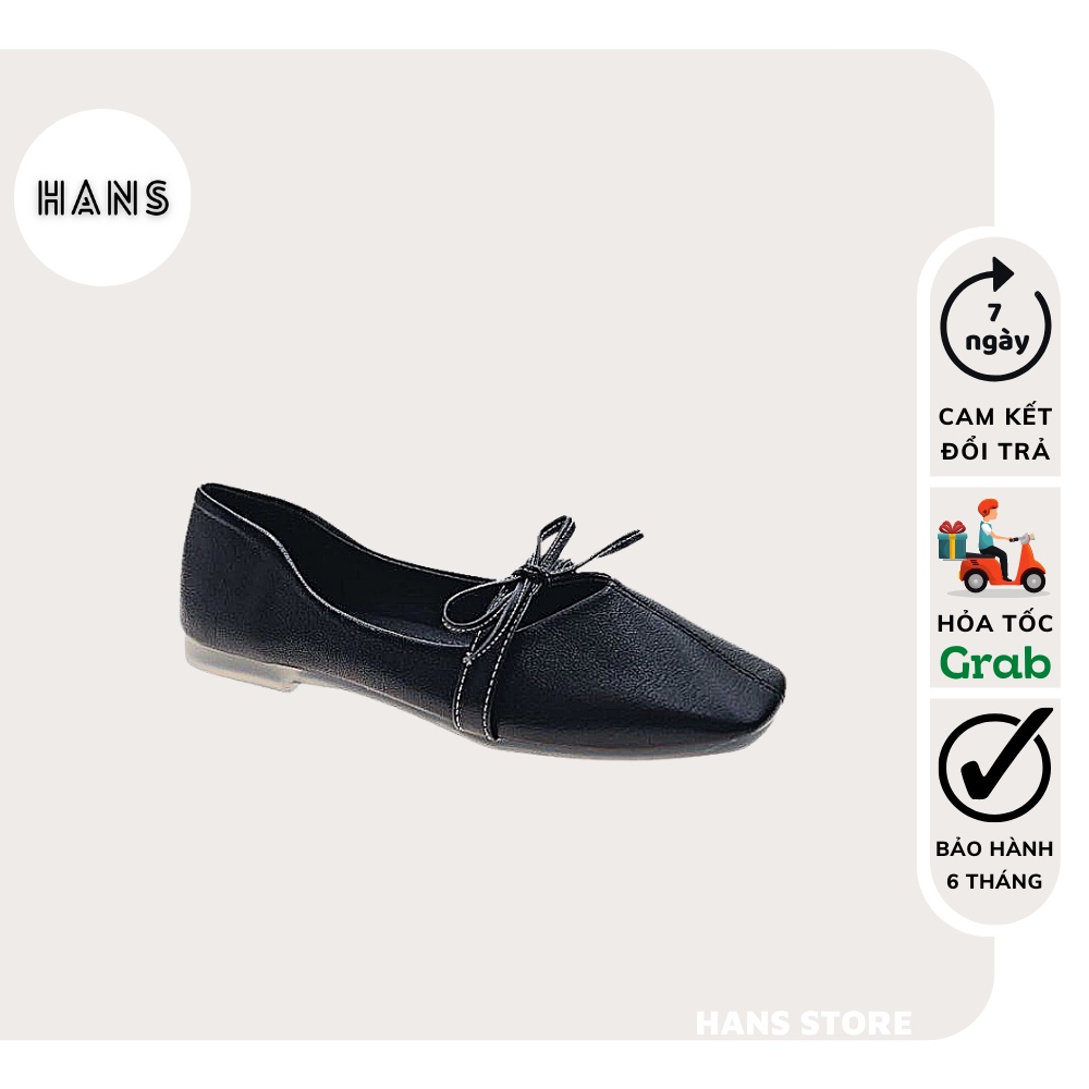 Giày Búp Bê Nữ Hans Giày Đế Bệt Nữ Đẹp MIX Nơ Đế Lót Mút Êm Ái