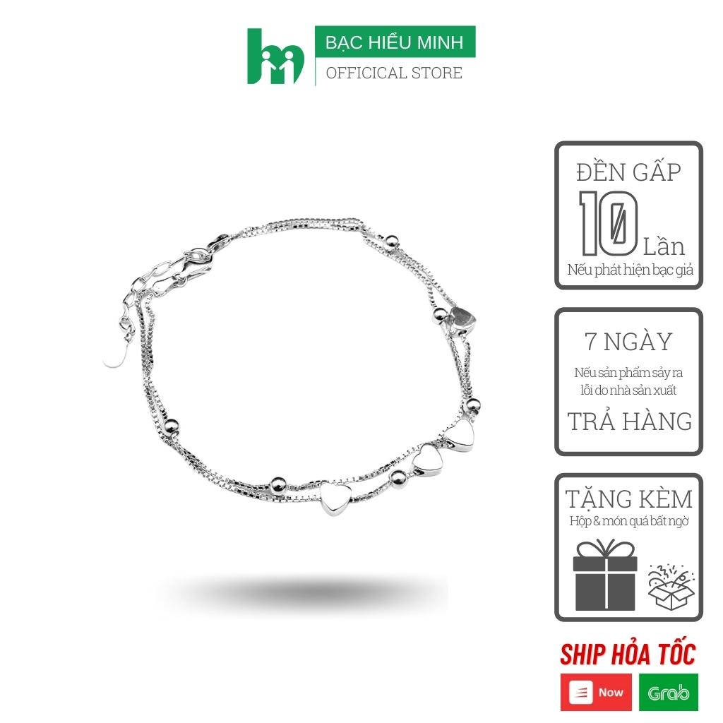 Vòng tay nữ BẠC HIỂU MINH LTU243 họa tiết trái tim dây kép nữ tính