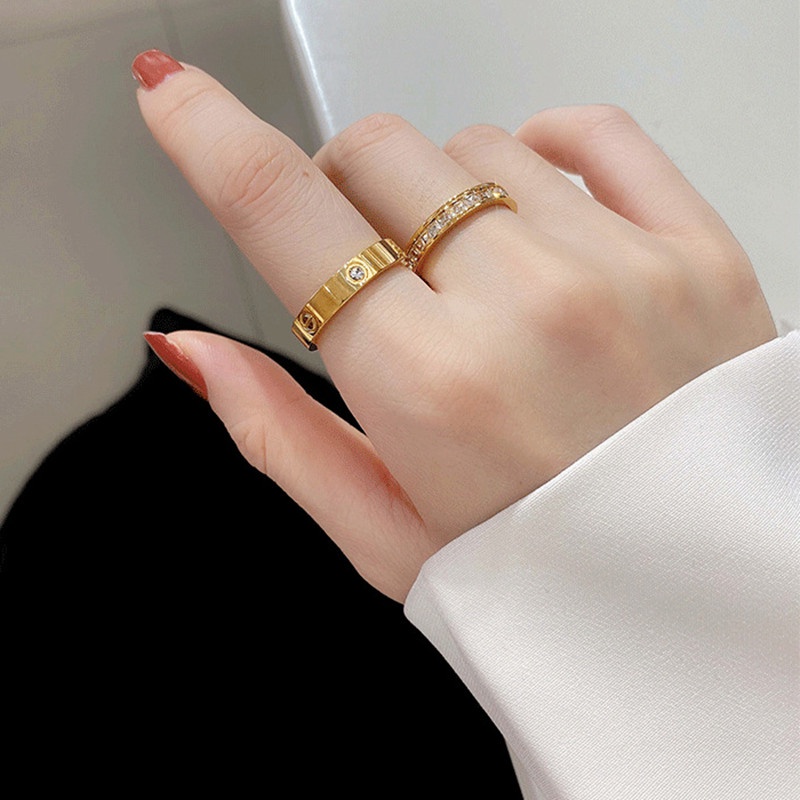 Nhẫn titan nữ không gỉ mạ vàng 18k thiết kế phong cách ins hàn quốc thời trang