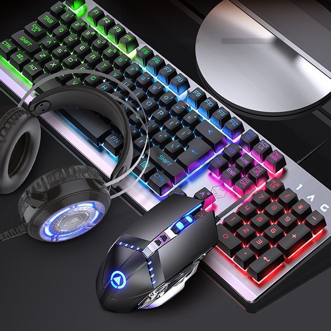 Combo Bộ Bàn Phím Giả Cơ K002 Black LED RGB - Tai nghe Gaming - Chuột Gaming - Pad Chuột