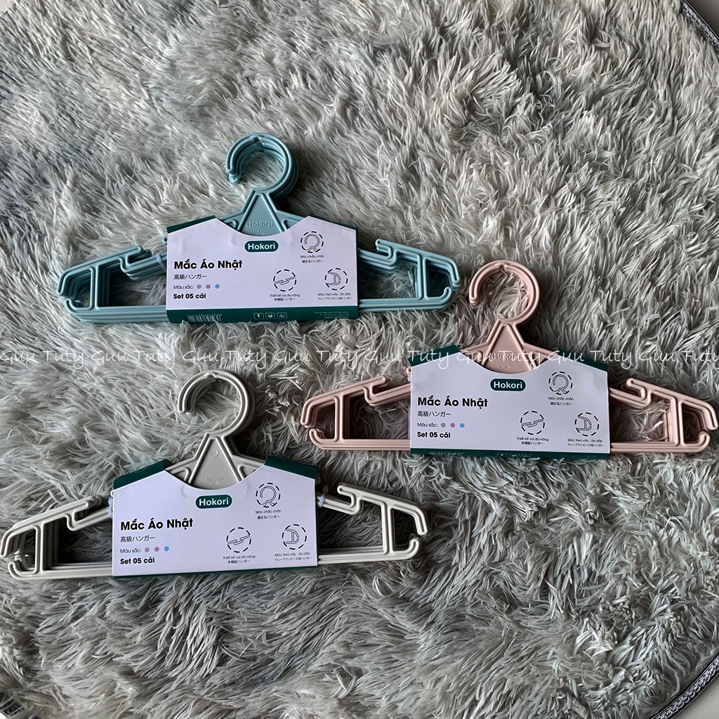 Mắc treo quần áo người lớn, mắc áo nhựa hokori set 05 cái