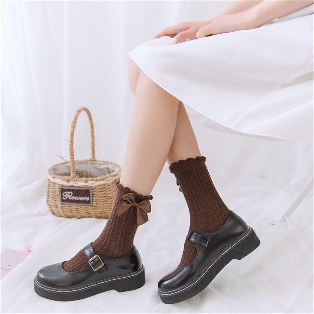 Vớ Vải Cotton Mềm Đính Nơ Lụa Kiểu Lolita Dễ Thương Cho Bé