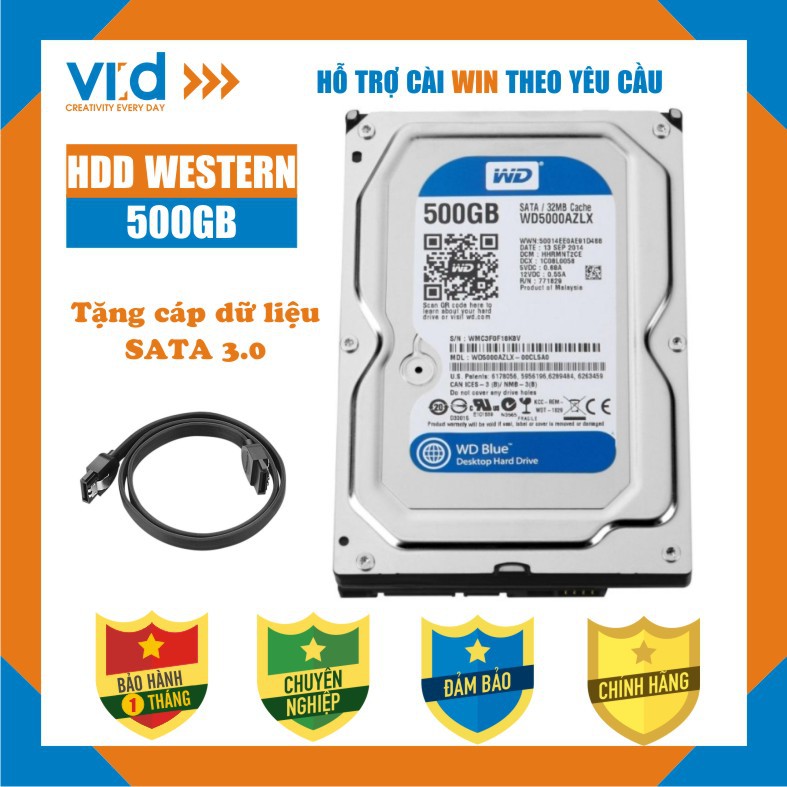 Ổ cứng HDD 500GB Western Blue - Tặng cáp sata 3.0 - Hàng nhập khẩu tháo máy đồng bộ mới 98% - Bảo hành 1T | BigBuy360 - bigbuy360.vn