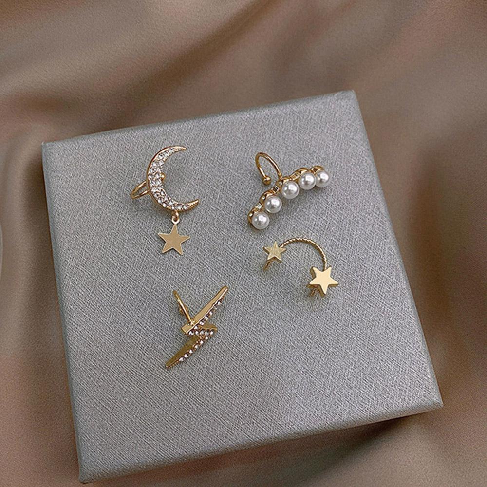 JARRED Khuyên Kẹp Vành Tai Không Xỏ Lỗ Hình Mặt Trăng / Ngôi Sao Thời Trang