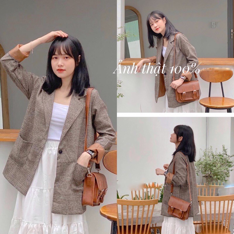 Áo Blazer dạ kẻ 2 lớp ulzzang Hàn Quốc hottrend