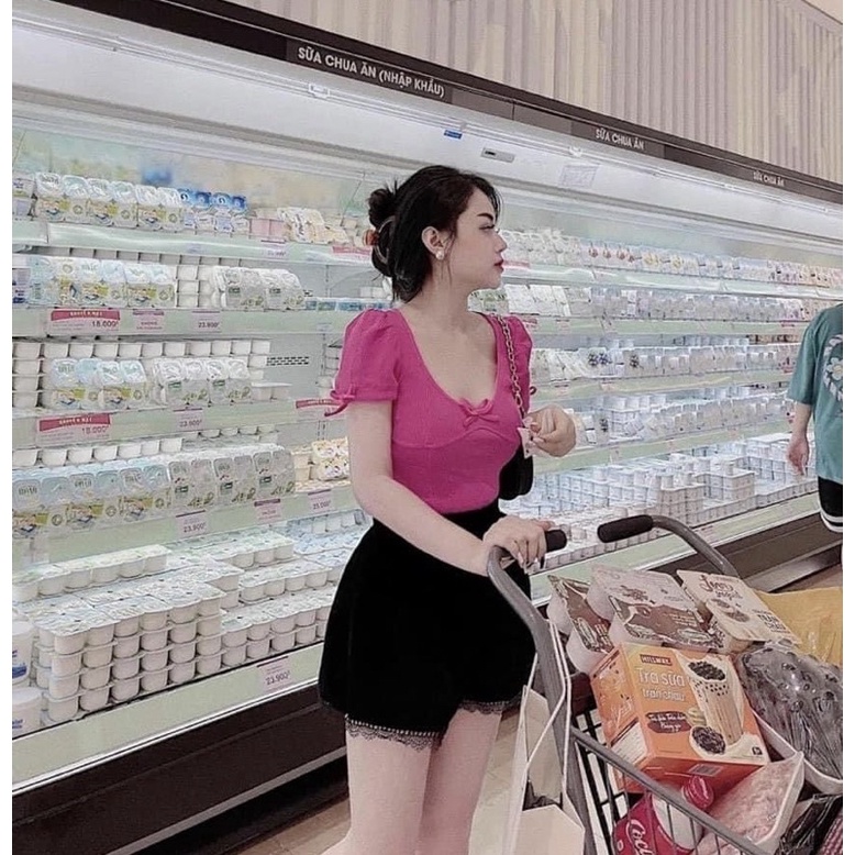 Quần Short Nhung Phối Ren Quảng Châu (Ảnh Thật) Quần Đùi Nữ Cạp Cao Đẹp