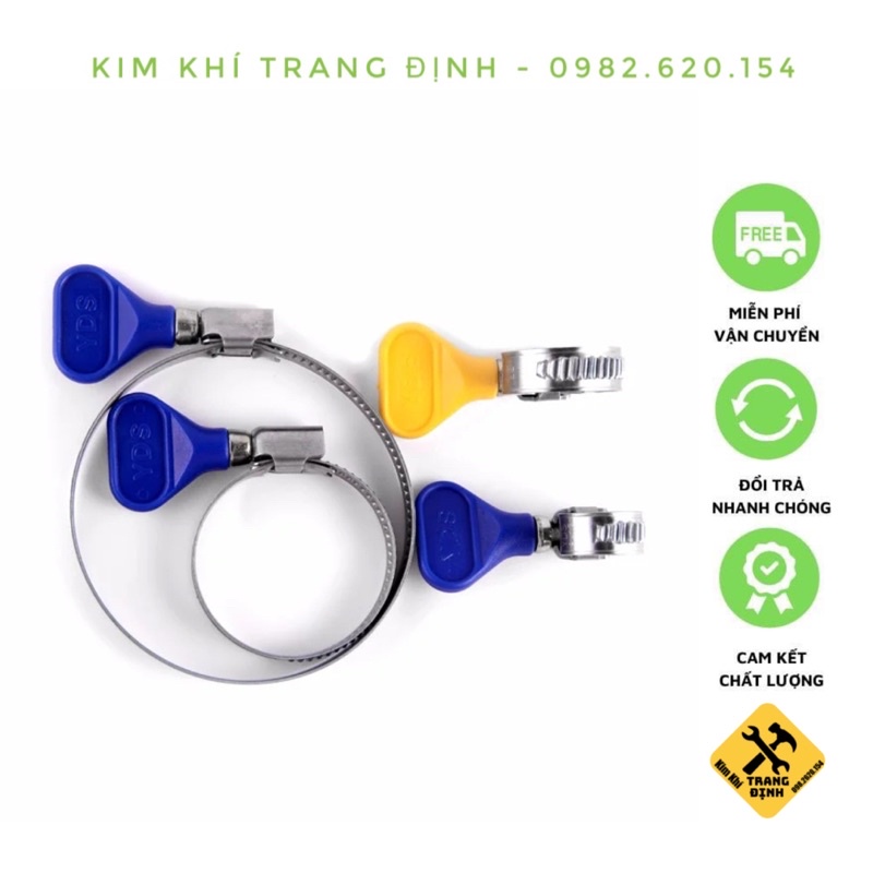 Đai xiết inox có tay vặn nhiều cỡ, cổ dê, quai nhê tay nhựa cánh bướm