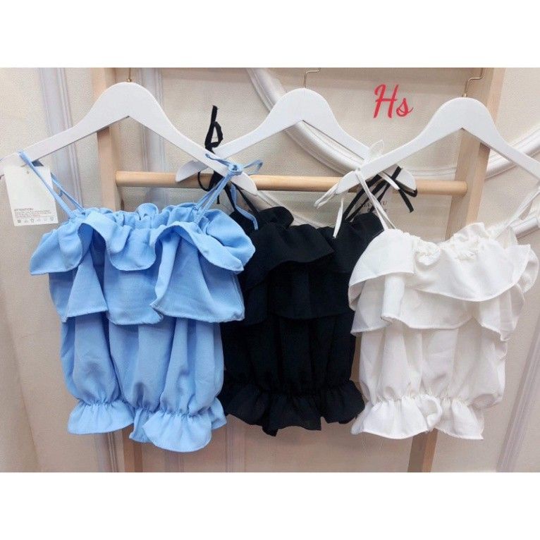 Áo Croptop 2 Dây Nữ Trơn Dáng Ngắn Nhiều Tầng 3 Màu B030