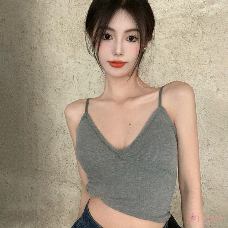 Áo Hai Dây Cổ Chữ V Phối Ren Phong Cách Hàn Quốc