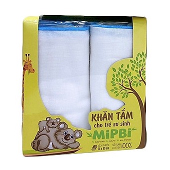 Khăn tắm cao cấp Mipbi 100% cotton tự nhiên mềm mại (Hộp 2 chiếc 75x85cm)