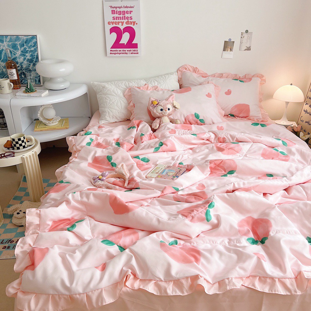 Bộ chăn ga gối cotton đũi bèo chăn trần bông nhập khẩu cao cấp, bộ drap giường vỏ gối cotton đũi thoáng mát mềm mại