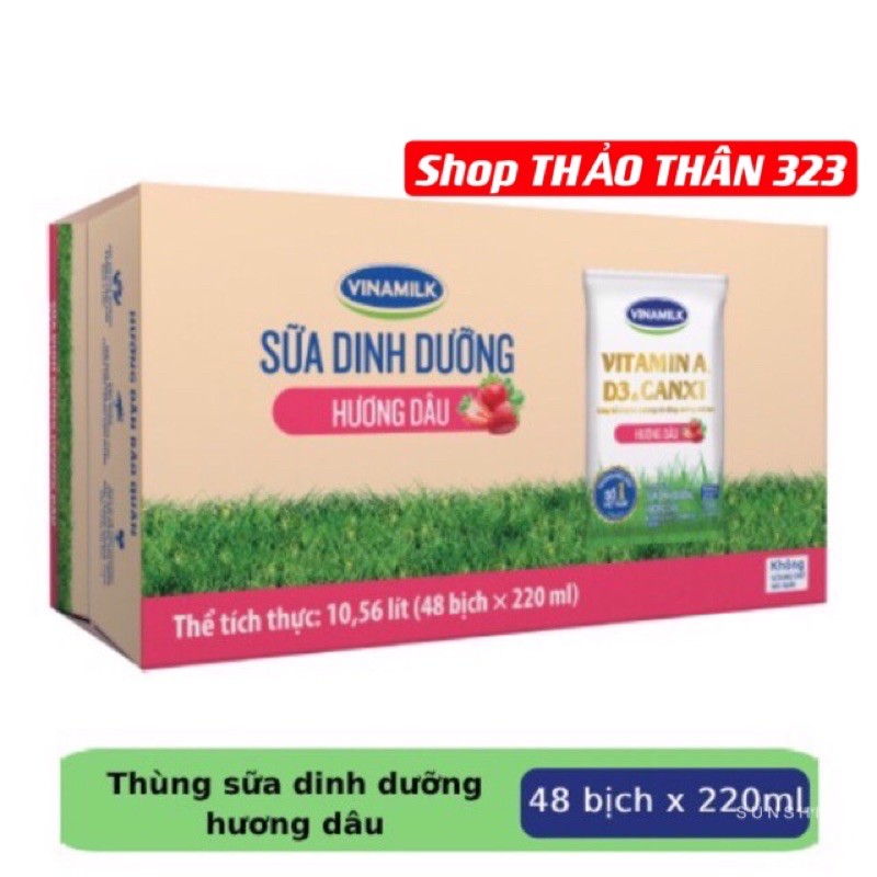 SỮA DINH DƯỠNG TIỆT TRÙNG VINAMILK -Thùng 48bịch x 220ml Có Đường, Không Đường, Dâu, Sôcôla