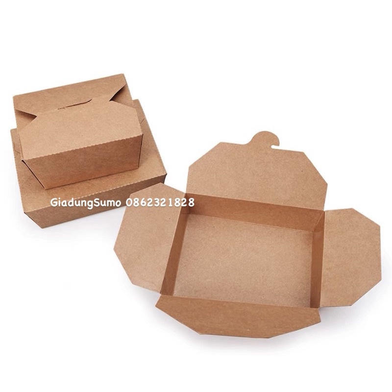 Lốc 10 Hộp Giấy Kraft Thực Phẩm Nắp Gài, Hộp Giấy Đựng BBQ