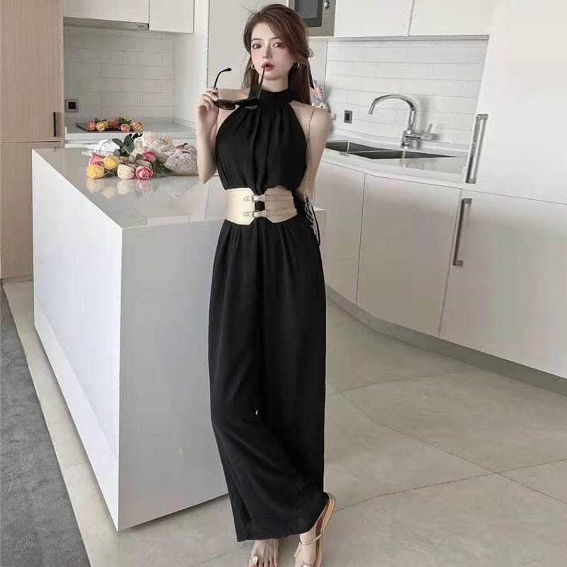 Jumpsuit Ống Rộng Cổ Yếm Thanh Lịch Cho Nữ