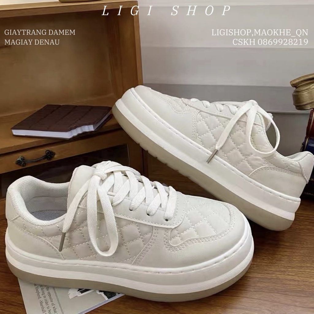 Giày thể thao nữ da mềm dáng basic, giày sneaker nữ đế phối màu độc đáo cực êm chân