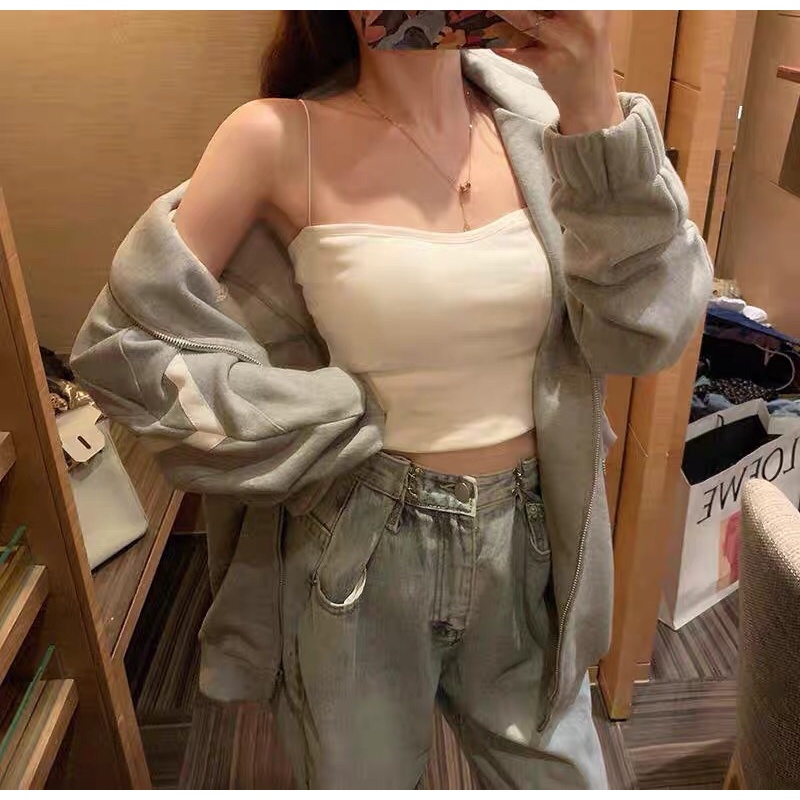 Áo 2 Dây Sợi Bún Có Đệm Ngực, Áo Bra 2 Dây Mảnh Dáng Lửng, Áo Croptop [Hàng loại 1] – (A14)