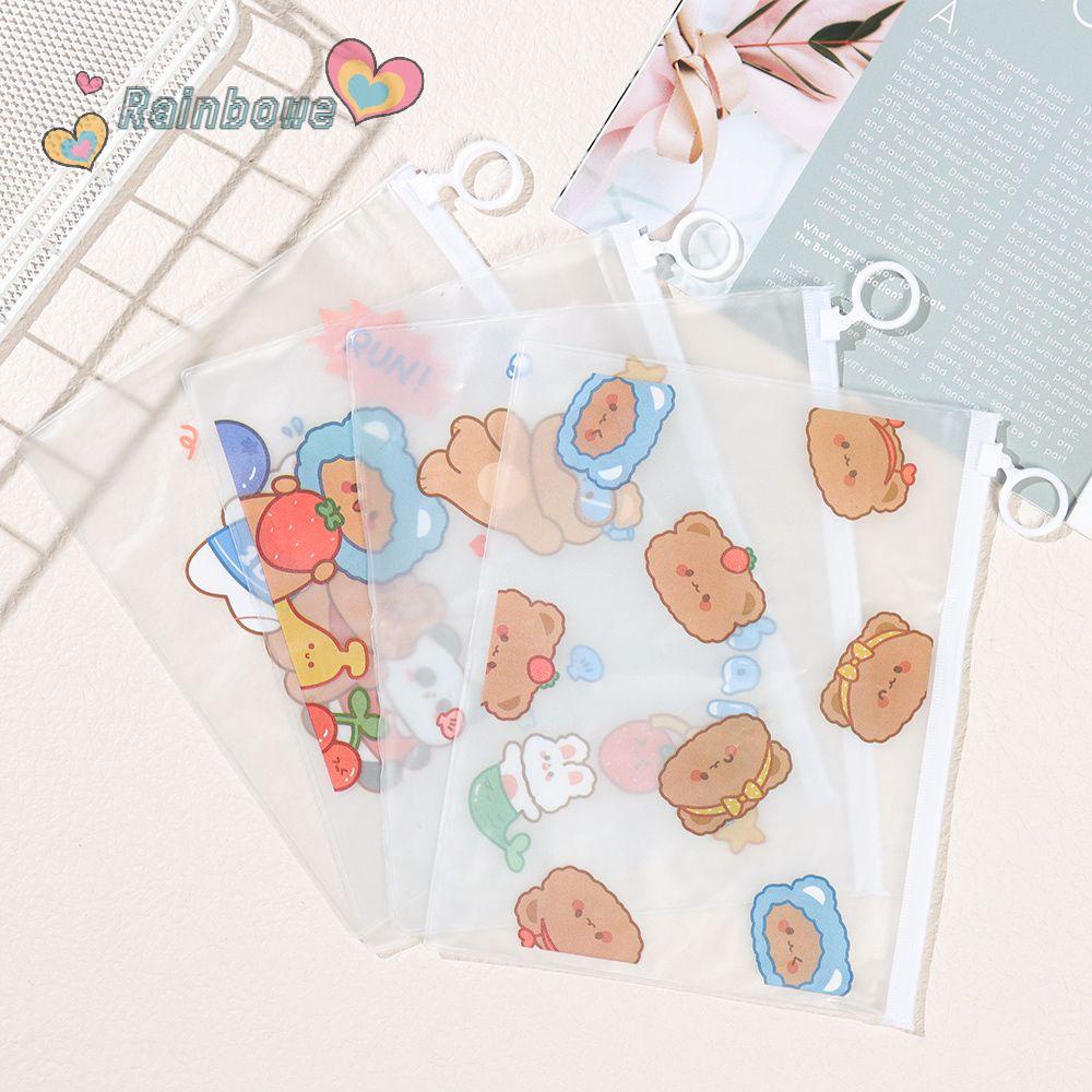 Túi đựng bút trong suốt hình gấu hoạt hình có nhẫn đeo ngón tay chống thấm nước
