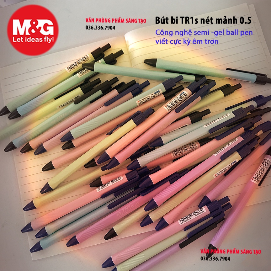Bút bi tam giác mực dầu TR1S chính hãng M&G nét mảnh 0.5 màu vỏ pastel