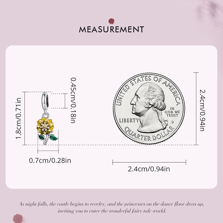 Mặt vòng cổ BAMOER bạc 925 hình hoa hướng dương thời trang cho nữ