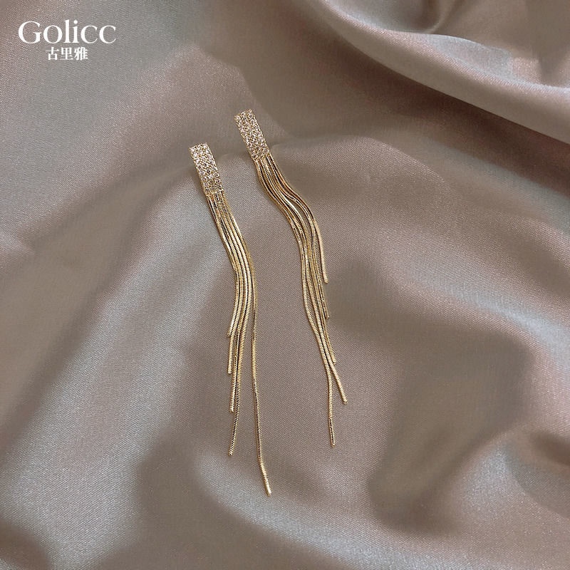 Bông Tai Mạ Bạc 925 Dáng Dài Phối Tua Rua Đính Đá Phong Cách Âu Mỹ