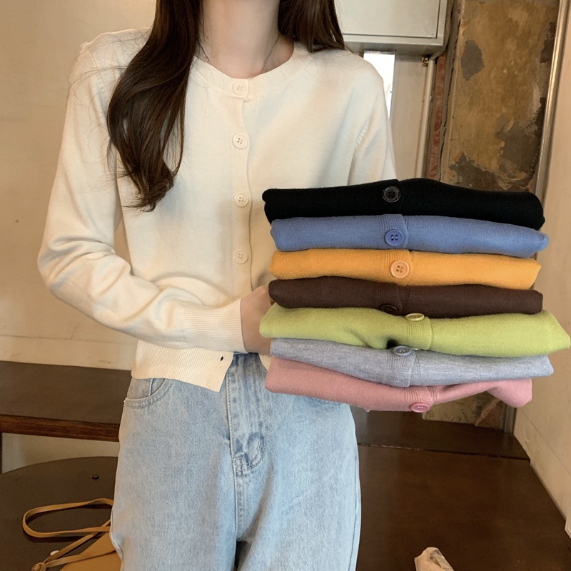 48462 Áo khoác cardigan dệt kim cổ tròn dáng rộng thời trang cho nữ