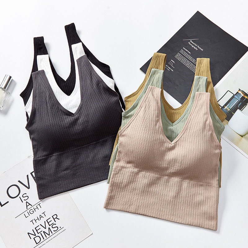 Áo bra thân lỡ thun tăm có mút ngực V90