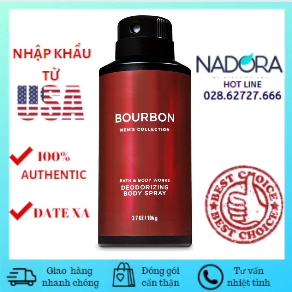 Xịt thơm Nam Bourbon - BATH AND BODY WORKS Deodorizing Body Spray