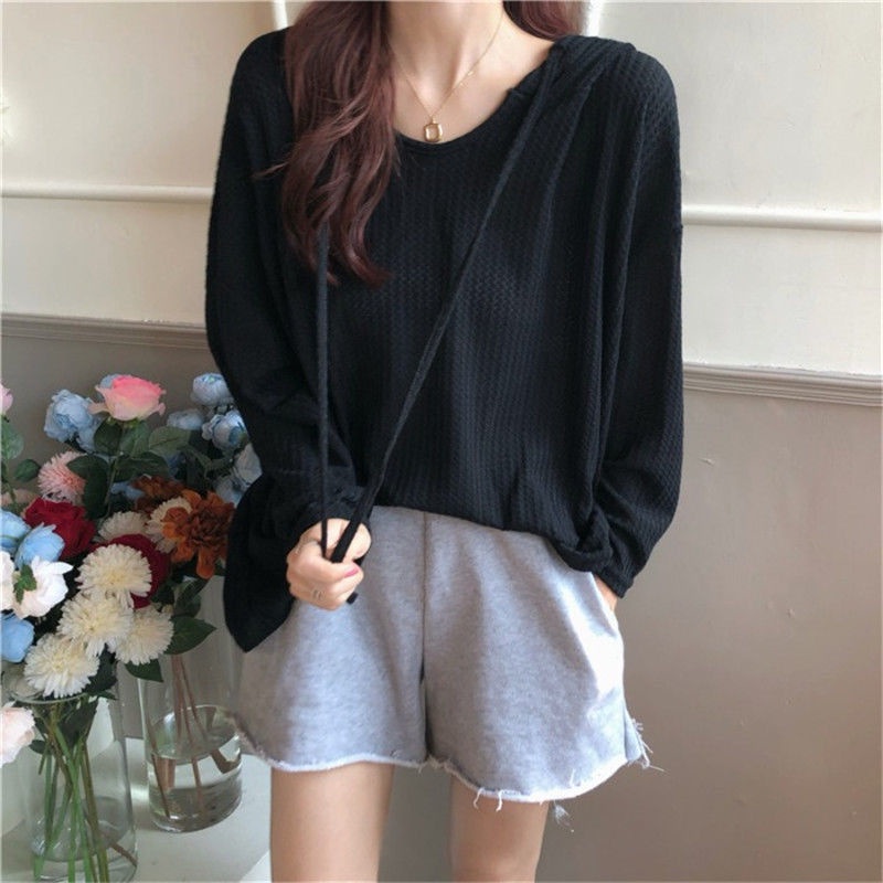 Áo Sweater Mỏng Dáng Rộng Tay Dài Có Mũ Trùm Kiểu Hàn Quốc Thời Trang 2022 Cho Học Sinh