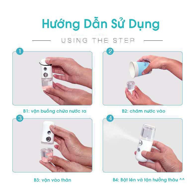 Máy Phun Sương-Xịt Khoáng Nano mini Tạo Ẩm Cho Da màu Trắng