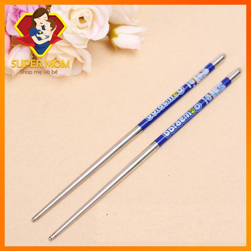 🔥Cao Cấp🔥 Bộ Đũa Thìa tập ăn 2 món inox chống gỉ cho bé hình Doremon Doraemon