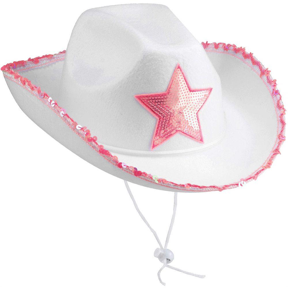 Bebetterm 1Pc Unisex Cowboy Hat Plastic Western Cowboy Costume Party Pink Star Adjustable Cow Girl Hats