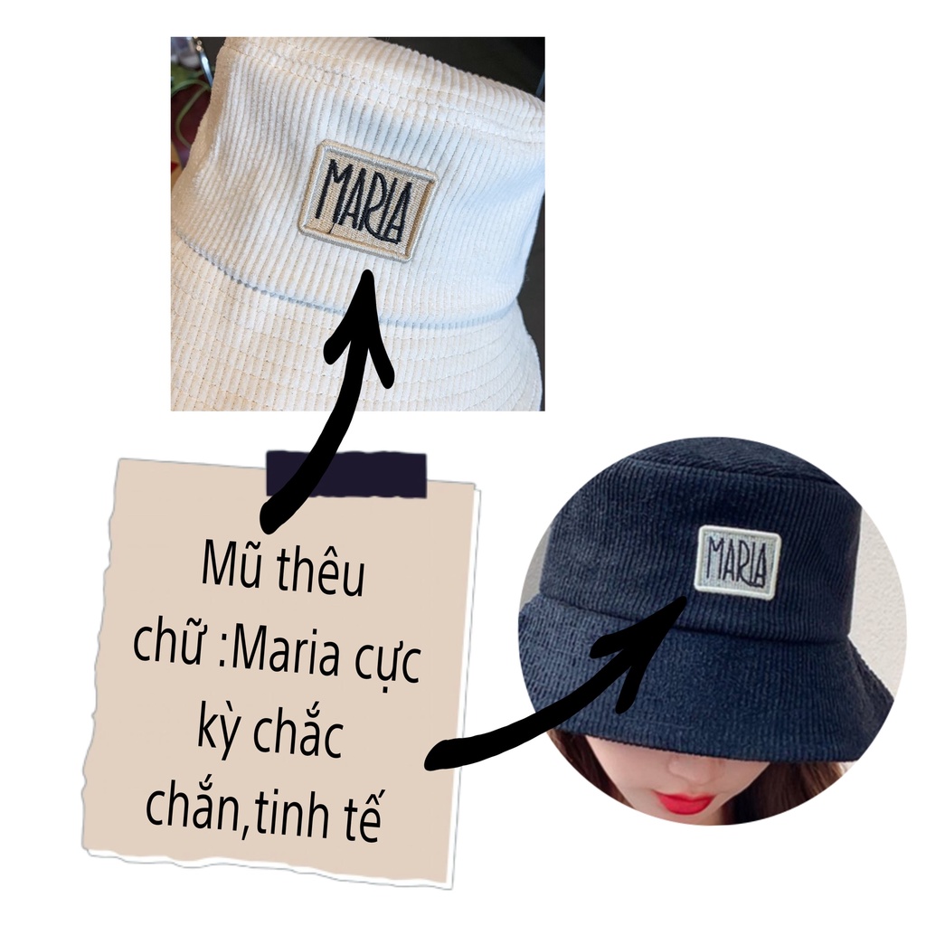 Mũ bucket vành cụp nhung tăm thêu chữ MARIA nhiều màu phong cách Ulzzang Unisex - Hazis Store