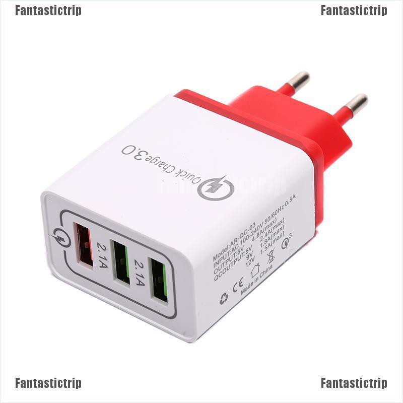 Fantastictrip 3 Port QC 3.0 Quick 5V Hub USB Wall Phone Charger Adapter For iPhone Samsung